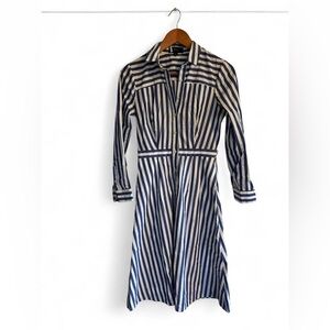 J. Crew Navy and White Striped Long-Sleeve Shirt Dress
